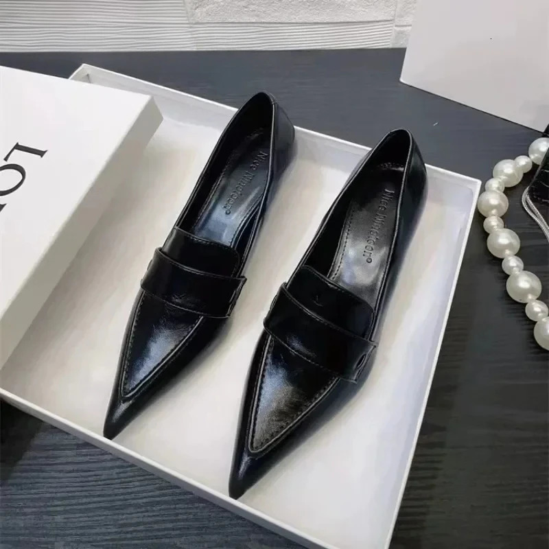 Pointed Toe Leather Shoes Womens Middle Boots Loafers Fashion Office Pump Shallow Elegant Dress Autumn Trend Chelsea Oxford Zapatos 241113