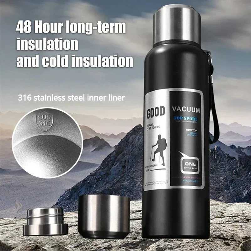 316 stainless steel hot water bottle large capacity hot water bottle vacuum suction cup inflatable African outdoor water bottle with rope Y241114