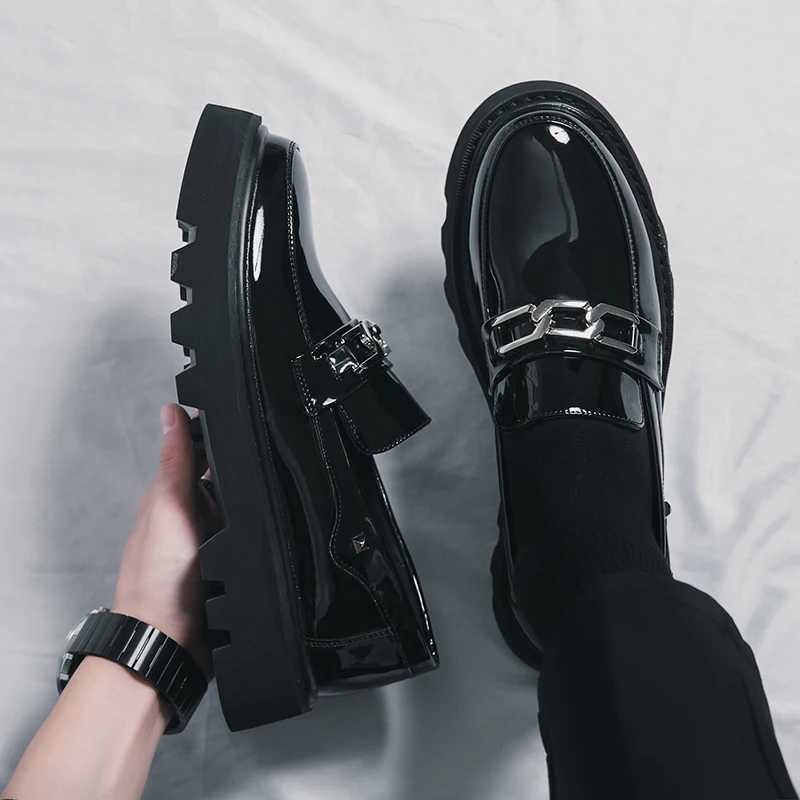New Men Patent Leather Oxfords Slip Thick Tottom For Male Derby Shoes Casual Original Loafers Mens Fi Formal Dress ShoesXJ250118