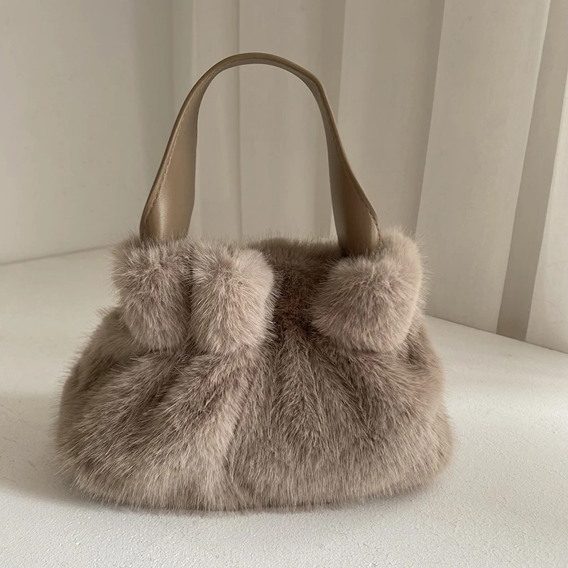 Autumn Winter Womens Plush Handbag Personalized Versatile Ladies faux Rabbit Fur One Shoulder Crossbody Bag 241114