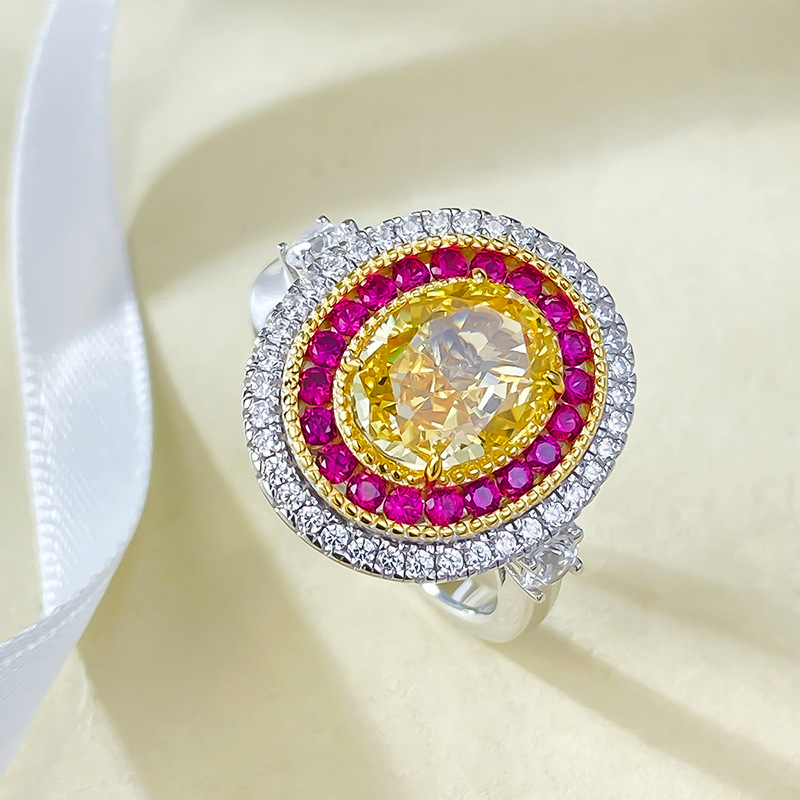 2025 Wedding Rings Luxury Jewelry Real 100% 925 Designer Serling Silver Oval Cu Yellow Moissanie Diamond Gemsones Eerniy Pary Women Elegan Band Ring