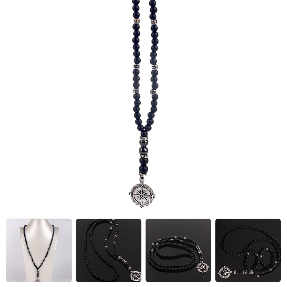 Halloween Compass Necklace Man for Men Mens Beaded Necklaces Frosted Stone Pendant