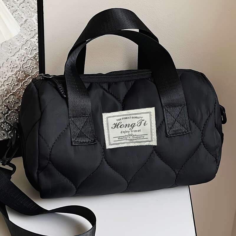 Chic Nylon Crossbody Bag for Girls - Trendy Quilted Shoulder Purse with Adjustable Strap, Lightweight & Zip Closure