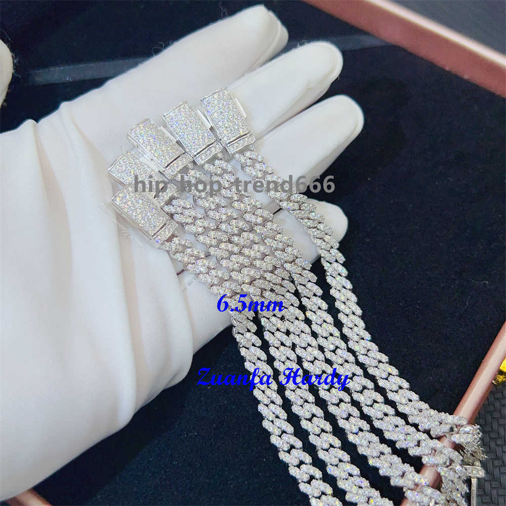 Pass Diamond Tester 925 Silver Cuban Link Necklace Iced Out 6.5mm 1 Row Hip Hop VVS Moissanite Cuban Link Chain