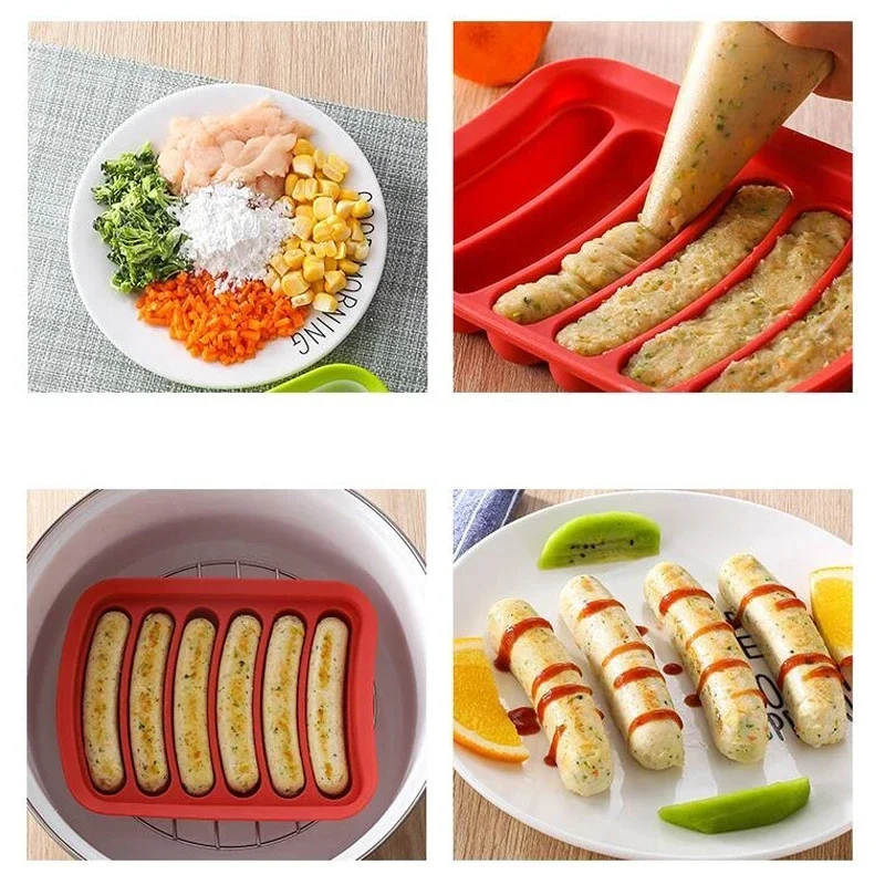 Silicone Hamburger Hot Dog Making Tray with Lid Food Grade Sausage Mold Handmade Children Food Machine Kitchen Cooking Gadgets