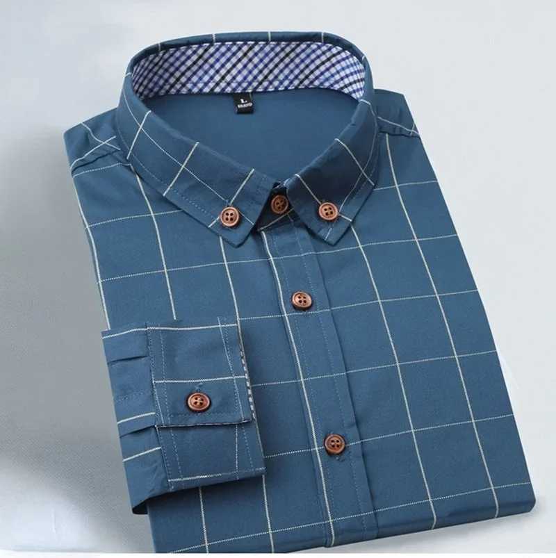 Quality New Button Down Mens Plaid Cotton Mens Dress Shirts Male Long Sleeve Slim Fit Business Casual Floral Man Shirt Plus 5XLXJ24113
