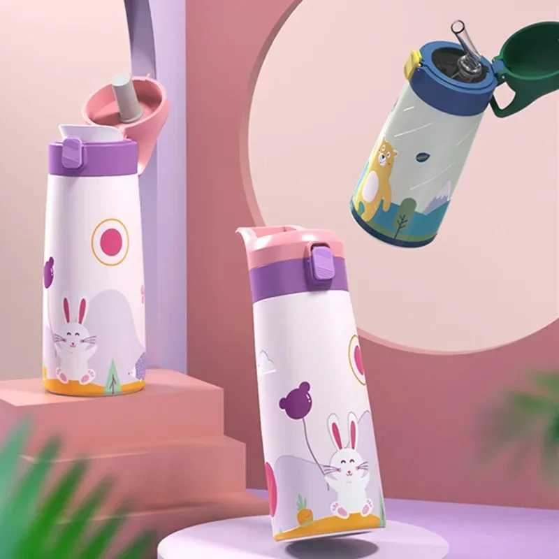 350ml/500ml high-quality childrens thermostat g double stainless steel cartoon vacuum film water bottle childrens cute thermostat Y241114