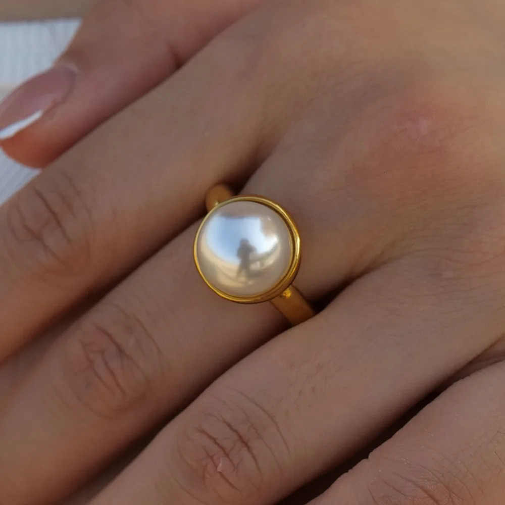 Baroque pearl inlaid ring 100% 18K gold-plated PVD stainless steel womens jewelry personal ring jewelry gift wholesale 241113