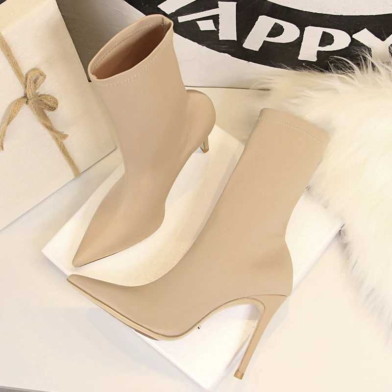 BIGTREE shoes Warm boots Fi ankle boots Pointed Toe Streh boots autumn stiletto heels sock boots high-H womens shoes M241113