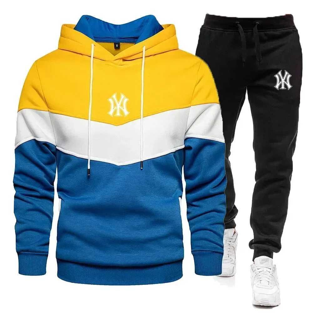 Mens 2 sets of mens sportswear autumn and winter new casual zipper hooded sweatshirt+sports pants outdoor fashionable jogging sportswear X241113