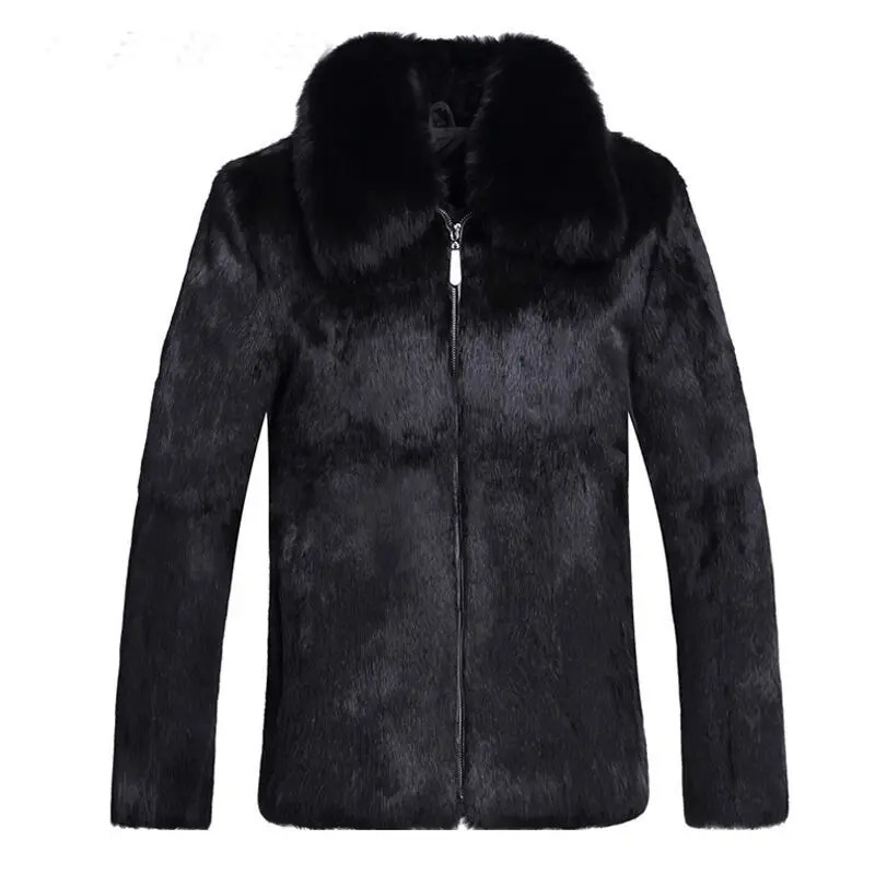 autumn and winter mens fur full leather rabbit fur short fur one-piece fox collar casual jacket 241113