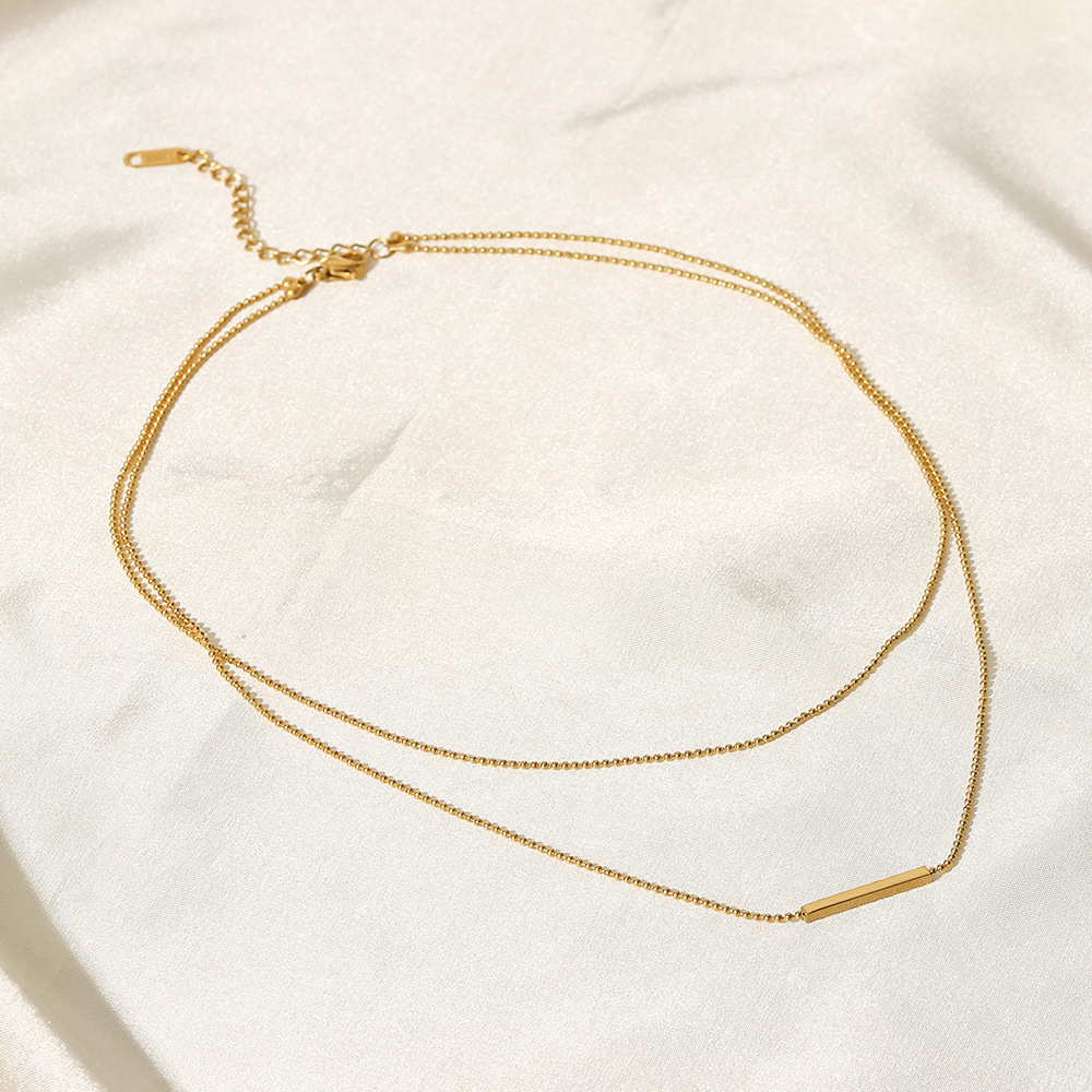 Designer Classic Double Layered Tbar Stick Necklace For Women Stainless Steel 18K Gold Pendant Necklace Non Fading, Non Allergic Party Jewelry Wholesa