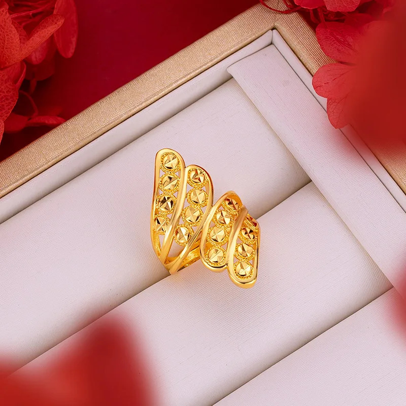 14 K pure gold hollow flower large ring for female brides pure gold ring for female brides birthday party jewelry gift 241113