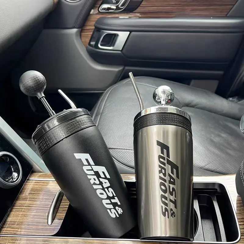Stainless steel car water bottle with straw beverage bottle quick and angry 10 hot cups covered rocker arm beverage set 500ml Y241114