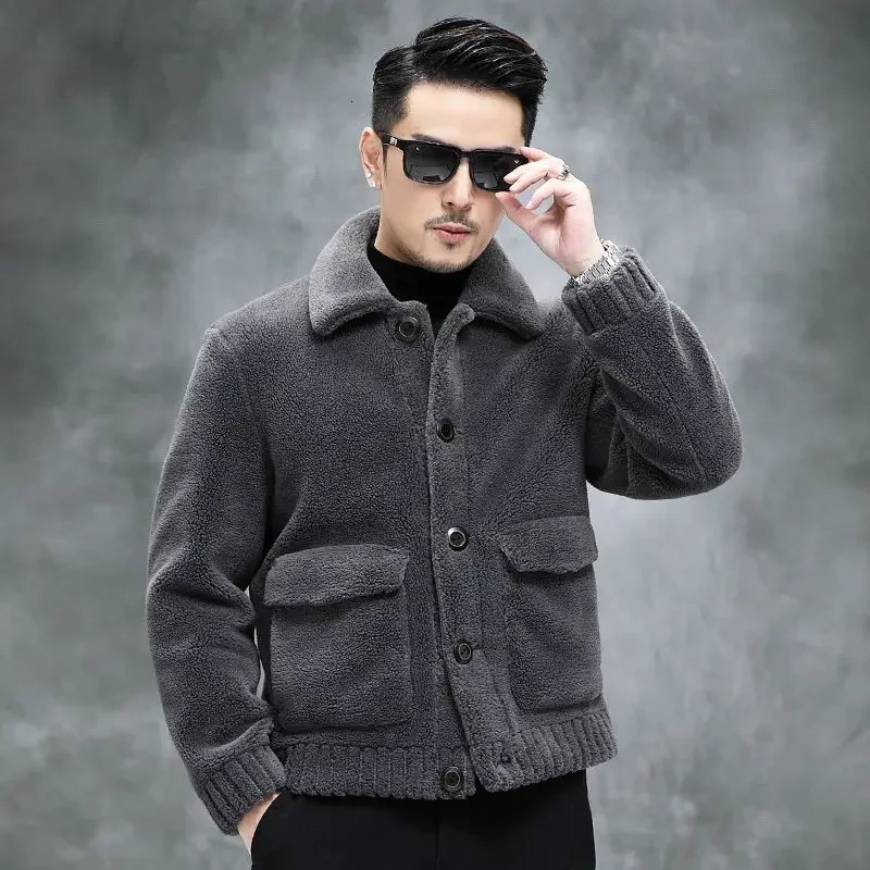 Autumn Winter Mens Cotton Fur Jacket Mens Short Sleeve Collar Coat Mens Casual Thick Warm Coat I529 241113