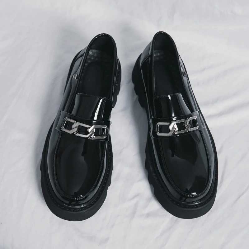 New Men Patent Leather Oxfords Slip Thick Tottom For Male Derby Shoes Casual Original Loafers Mens Fi Formal Dress ShoesXJ250118