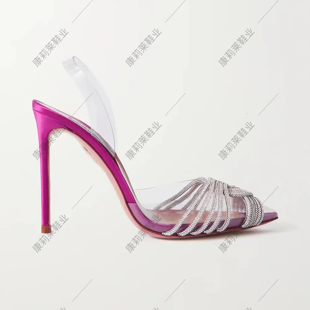 manufacturer orders summer new pointed high heels transparent rhinestone toe caps sexy and fashionable sandals slippers for women