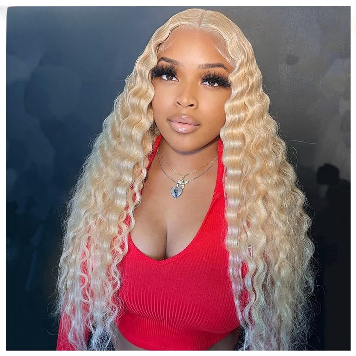 13x4 Silky Deep Wave Brazilian 34 Inches Simulation Human Hair 250 Density Synthetic Wig Loose Lace Frontal Wig For Black Women Heat Resistant Glueles