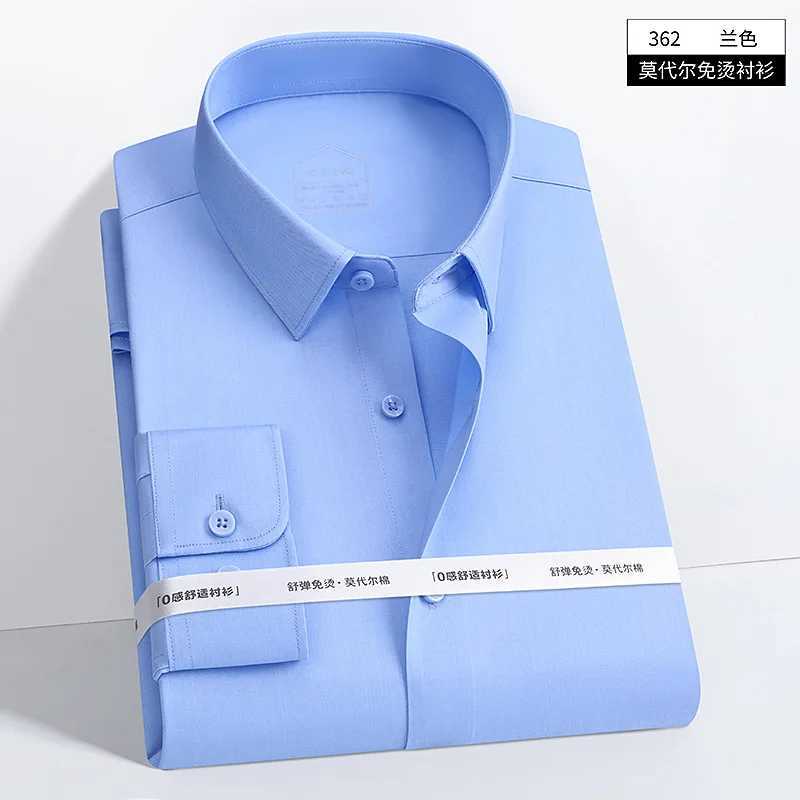 Modal Anti-wrinkle Shirts for Men Long Sleeve 8xl Work White Shirt Pure Color Men Shirt Long Sleeve Plus Size Striped Shirts MenXJ24113