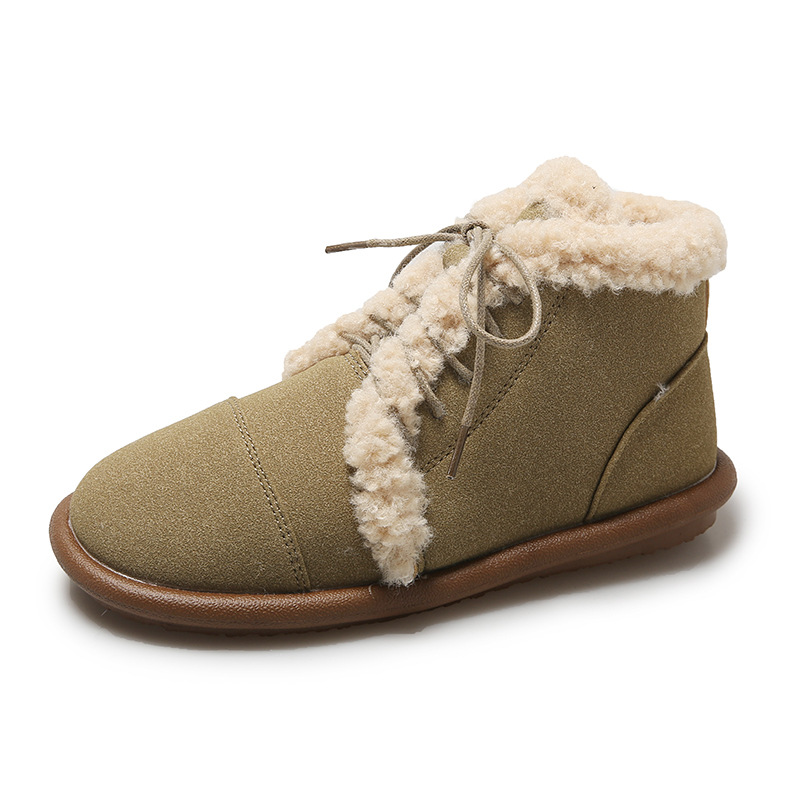 Women's Boots:Fashion Simple Design Snow Short Boots Winter Warm Round Toe Flat Bottom Lace-up ,Black/Brown/Khaki,Free shipping 90d5