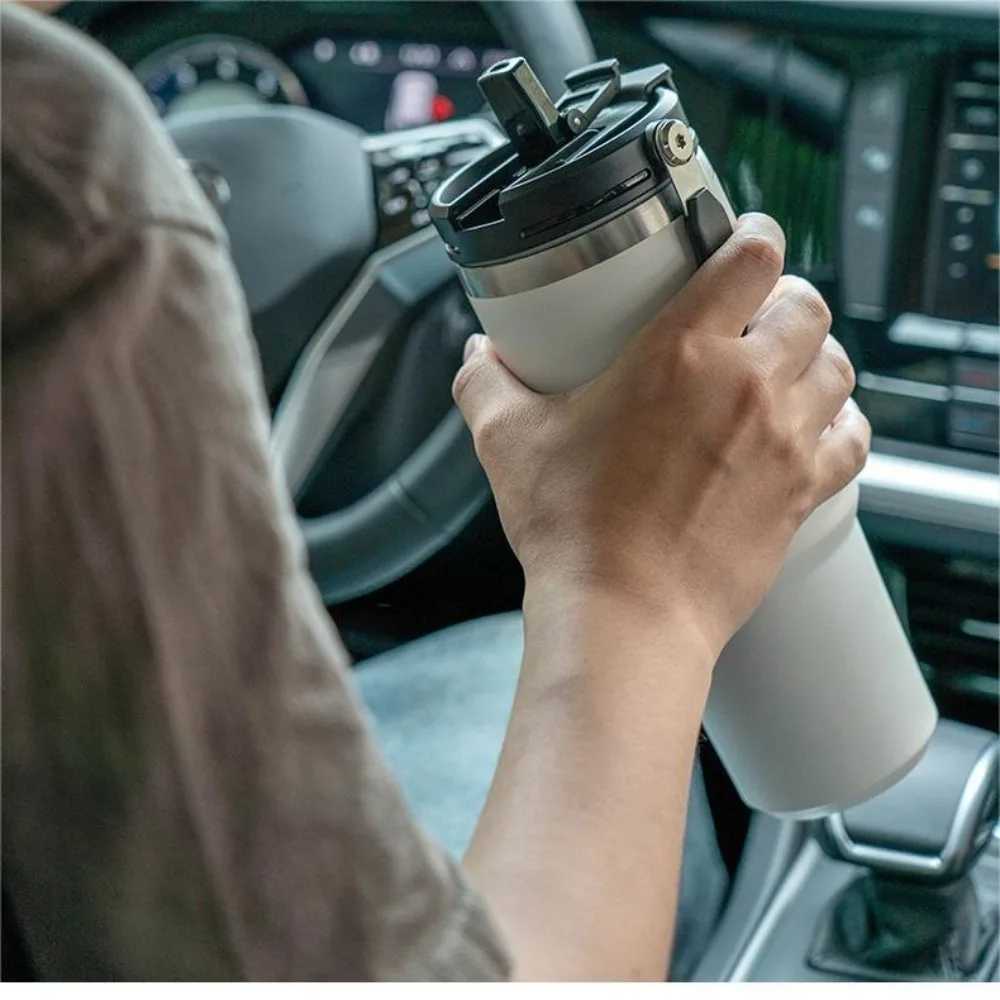 Large coffee cup stainless steel hot water bottle double-layer crazy cold crazy hot large capacity double-layer hot drink car cup Y241114