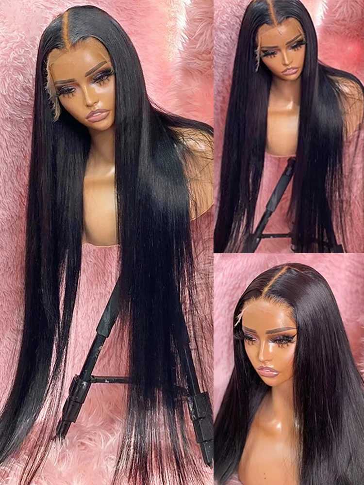 30 34 36 Inch Straight HD Transparent 13x6 Lace Front Wig 100% Raw Indian Human Hair 250% 13x6 HD Lace Frontal Human Hair WigsXJ241113
