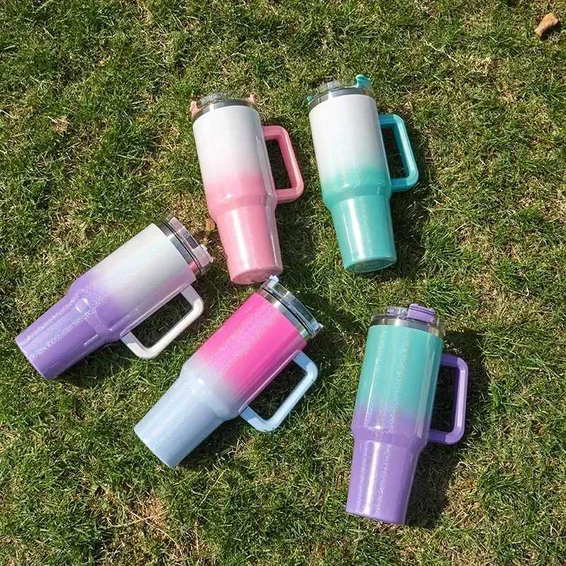 40 ounce stainless steel hot water bottle large inflatable cup with handle portable sports water bottle wagon Y241114