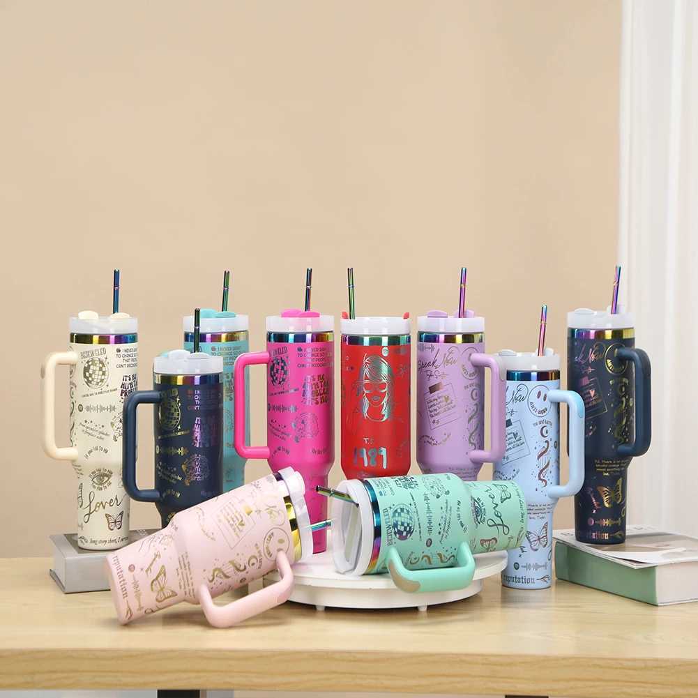 40 oz stainless steel hot water bottle with handle straw cup portable coffee hot g used for vacuum Y241114