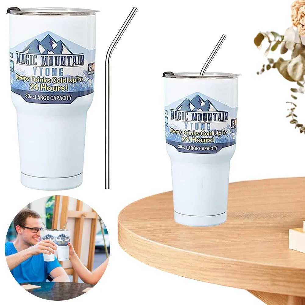 30 oz stainless steel inflatable water bottle simple vacuum cup with straw long pull for outdoor travel Y241114