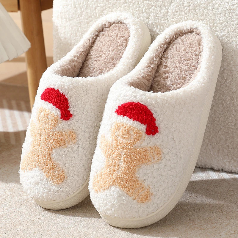 Cartoon Christmas Fluffy Home Slide for Women 2024 Winter Comfortable Soft Bottom Indoor Cotton Slide for Women Funny Shoe House Slide 241113