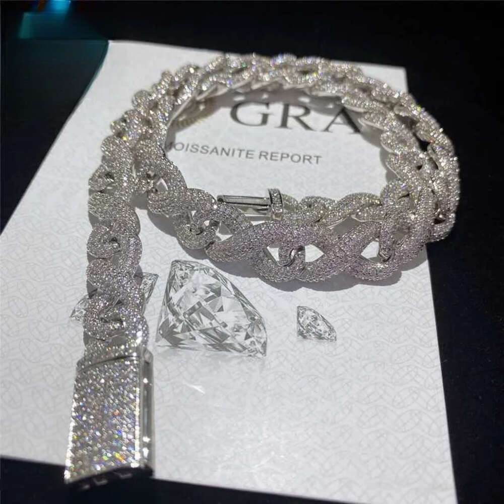 Necklace moissanite chain cuban link chainFull Iced Out Classic Box Clasp Moissanite Hip Hop Men Jewelry Cuban Necklace Diamond Chain