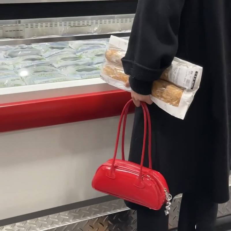 Korea Simple Bowling Bag Large Capacity Minimal Underarm Bag Women Classsic Casual Cosmetic Bag Leather Handbag Purse Gift 2024