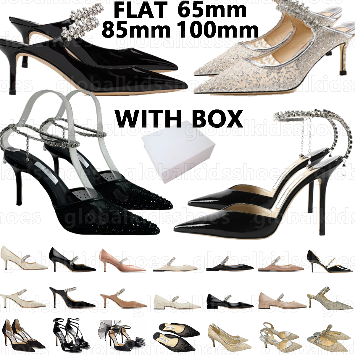 Women Designer High Heels White Black Nude Golden Patent Genuine Leather Mules Glittery Slides Crystal Strap Mesh Pumps Lady Flat Shoes Tulle Sandals 65 85 100mm Heel