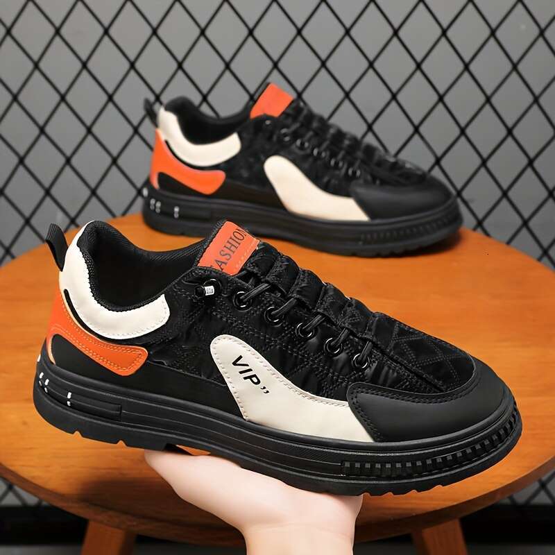 1pc Men's Fashion Skate Shoes - Casual/Sporty Style, Low-Top, Plaid Pattern, Comfortable Non-Slip Lace-Up Sneakers, PU Upper, Fabric ing, PVC Sol