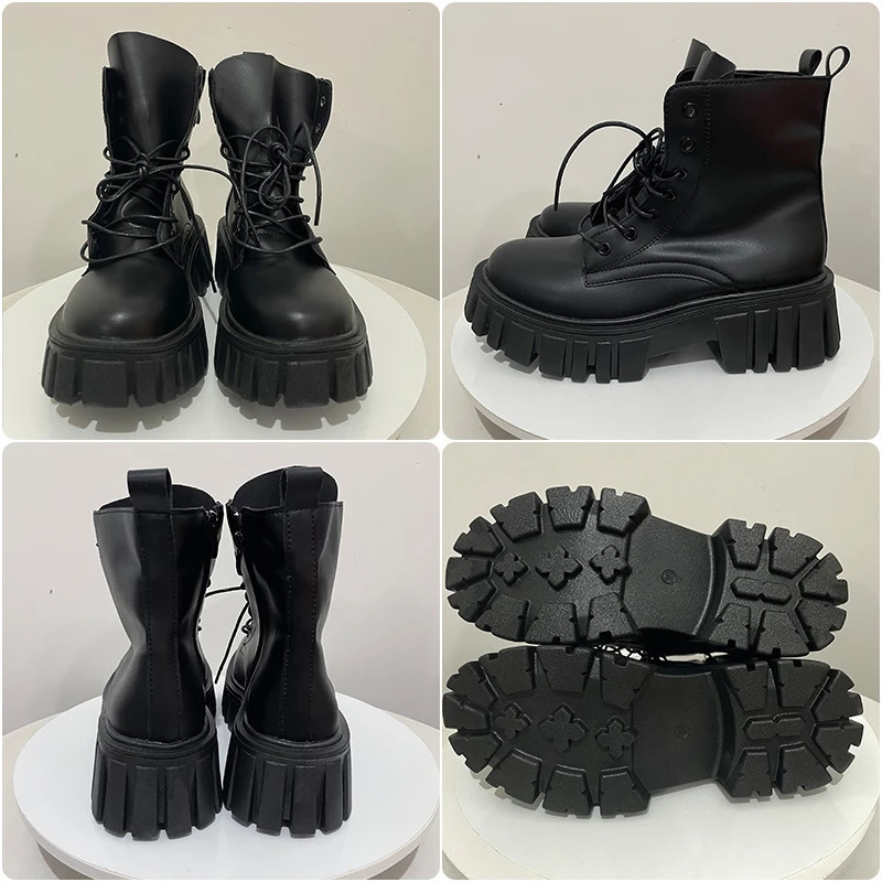 Women White Ankle Boots PU Leather Thick Sole Lace Up Combat Booties Female Autumn Winter Platform Shoes Woman 241113