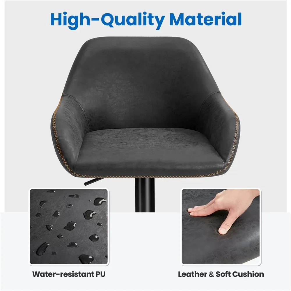 Bar Stools Adjustable Vintage Faux Leather Bar Stools With Backrest Set of 2 Black Chair Stool Kitchen Tabourets