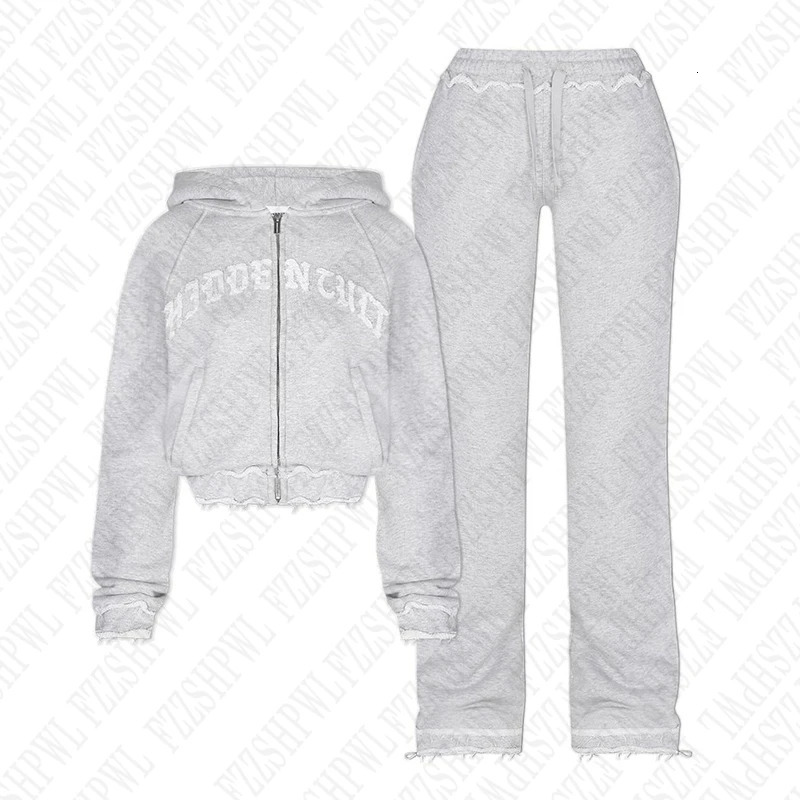 Aesthetic grey fall winter outfit punk casual retro burrs grunge streetwear emo girl fairy womens zipper jacket fashion trousers 241108