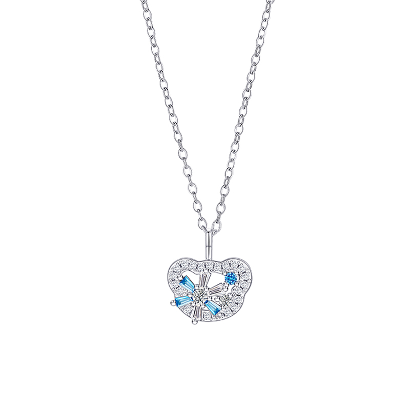 Original Design Winter Sequence Small Crystals Necklace - Women's Bear Motif Pendant with Zirconia and Stainless Steel Choker