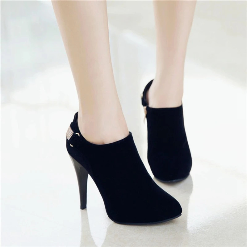 Rear Cat Ankle Boots Pointed Toe Thin Heel Flock Suede Water Diamond Large Size 31-50 Weed Blue Black S2686 241113