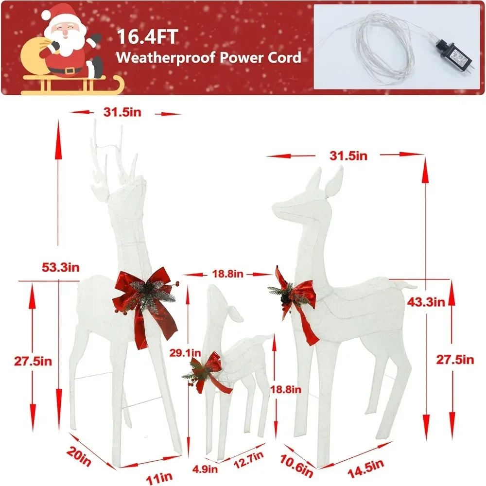 3piece reindeer family set with lights for Christmas decoration 45 FT pre lit 200 LED outdoor indoor white 3D 241108