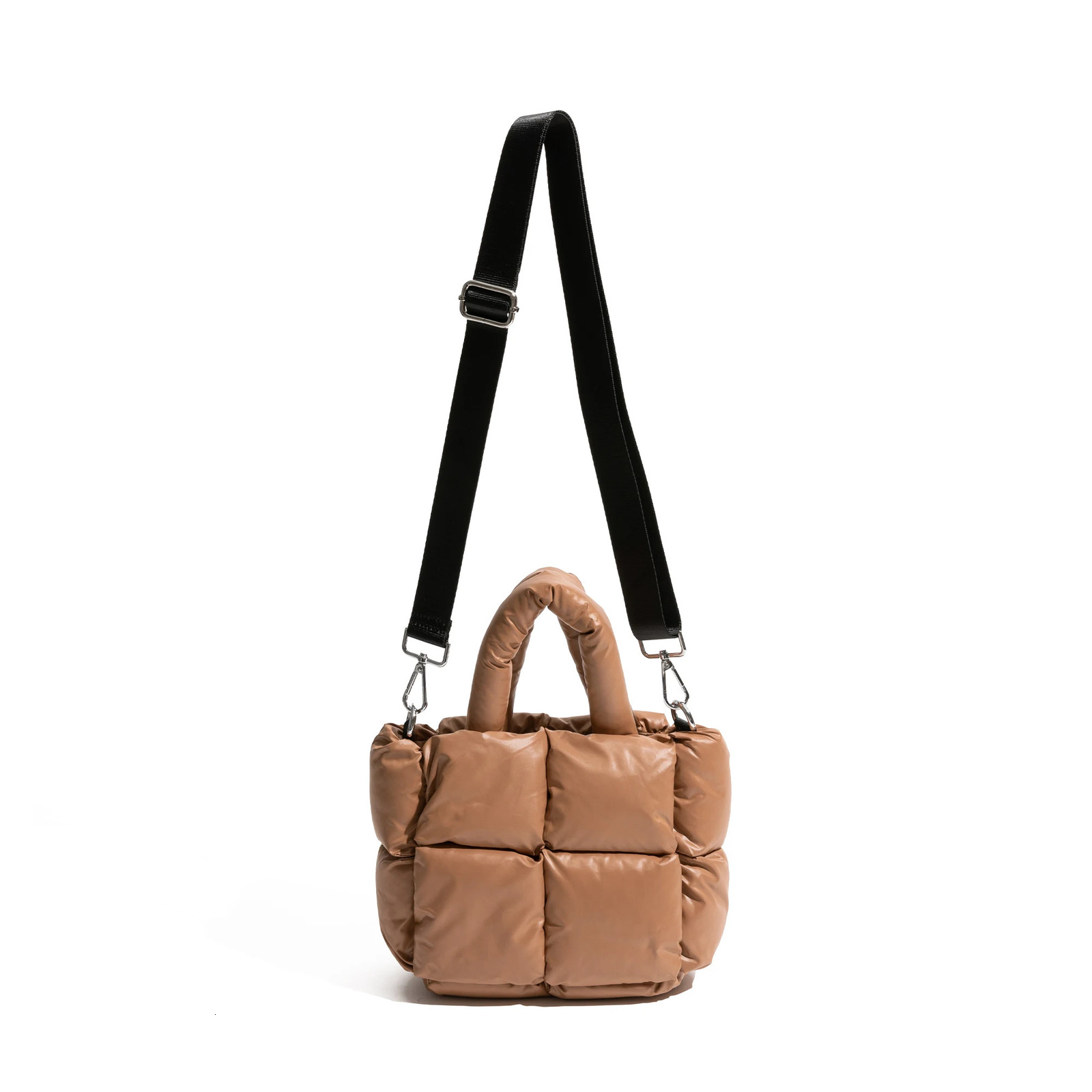 MABULA Winter Cotton Puffer Padded Down Square Handbag For Women Stylish Phone Shoulder Purse Long Strap Simple Crossbody Bag 241114