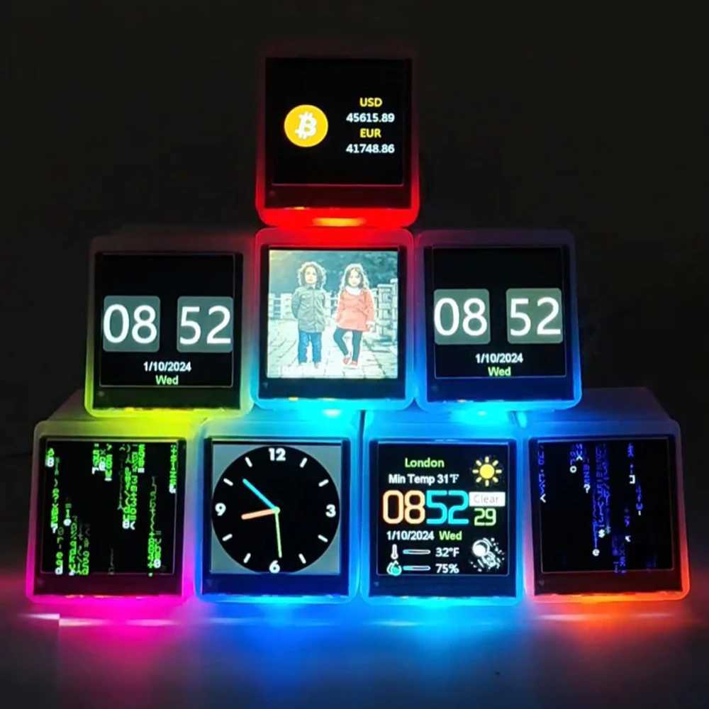 Desk Table Clocks Bitcoin Price Tracker on Mini Size WIFI Weather Station Alarm Clock with Colorful RGB Lights. DIY Album and GIF Animations J241114