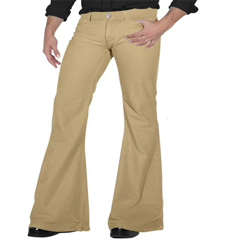 men's solid color daily casual stretch slim fit retro flared pants
