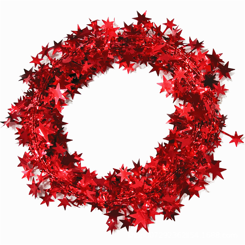 Christmas decorative garland pentagram pull flower gold star rattan wire multi-colour garland wholesale 7.5m long