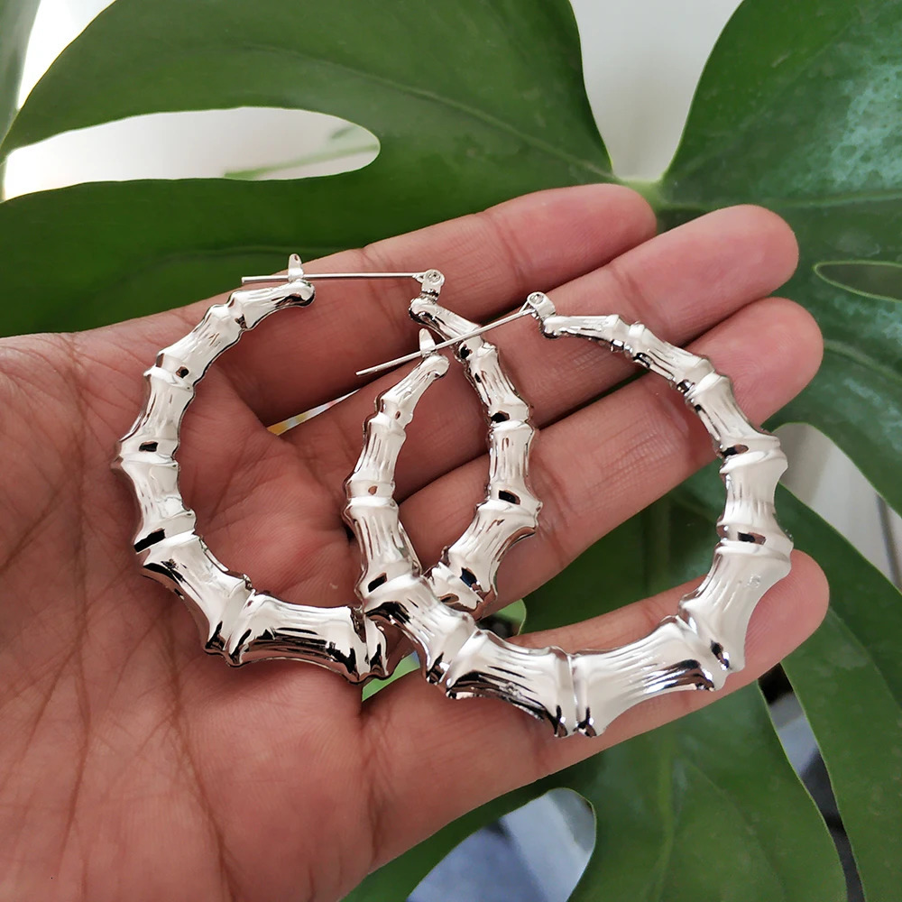 So Trendy Bamboo Hoop Earring Female Gold Silver Color Classic Jewelry 241114