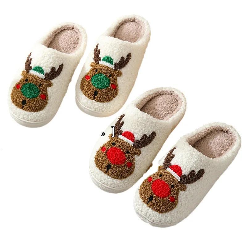 Korean style Christmas slider for womens winter warm home slider Christmas tree reindeer pattern heart-shaped flip cover couple cute slider 241113