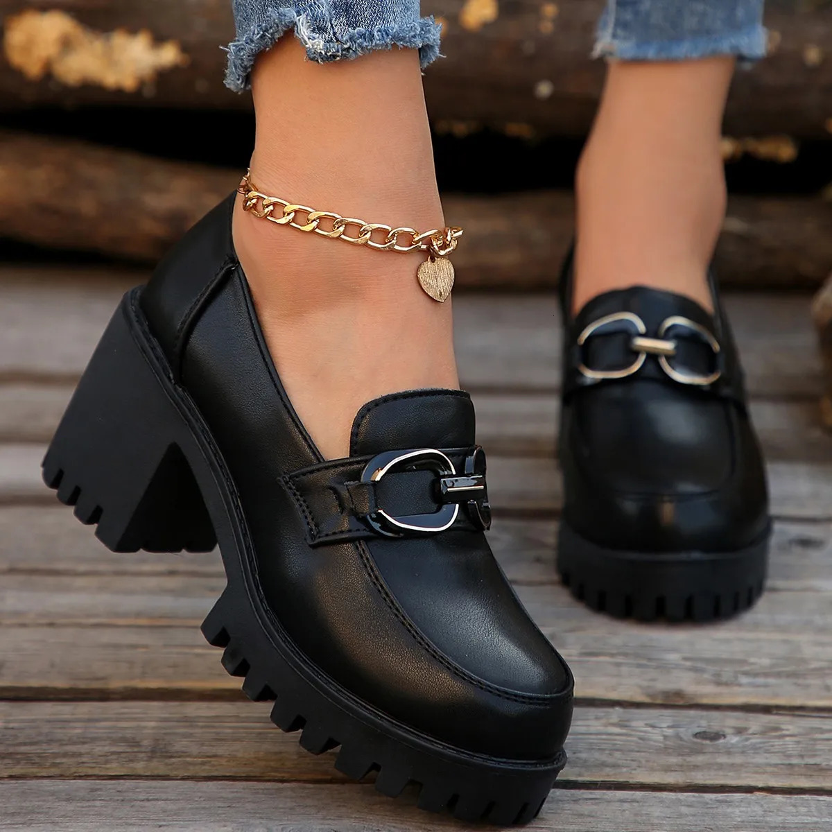 Super High Heels Loafers Womens 2024 Spring Leather Thick Platform Pump Womens Sliding Black Jk Uniform Shoes Mary Janes 35-41 241113