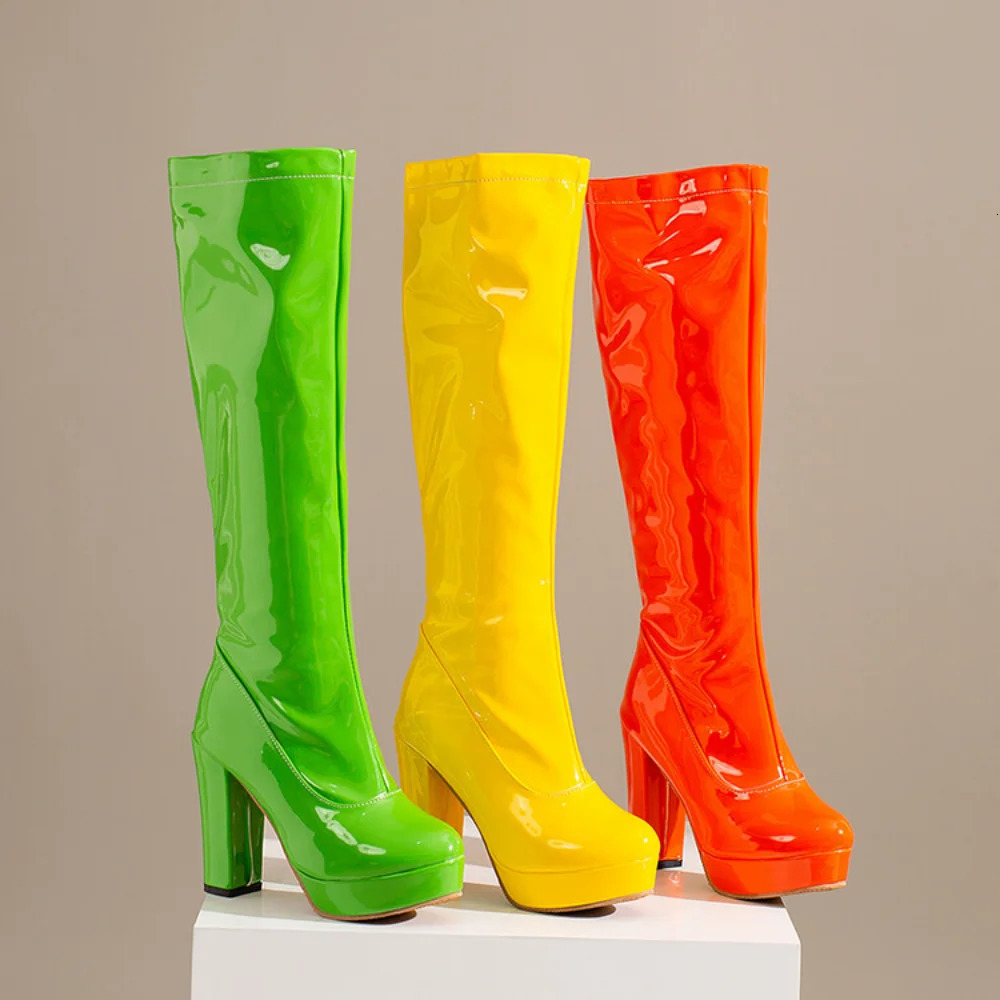 Sexy Black Knee Boots Autumn Winter Womens High Boots Platform White Red Boots Long High Party Shoes Womens Large Size 45 48 241113
