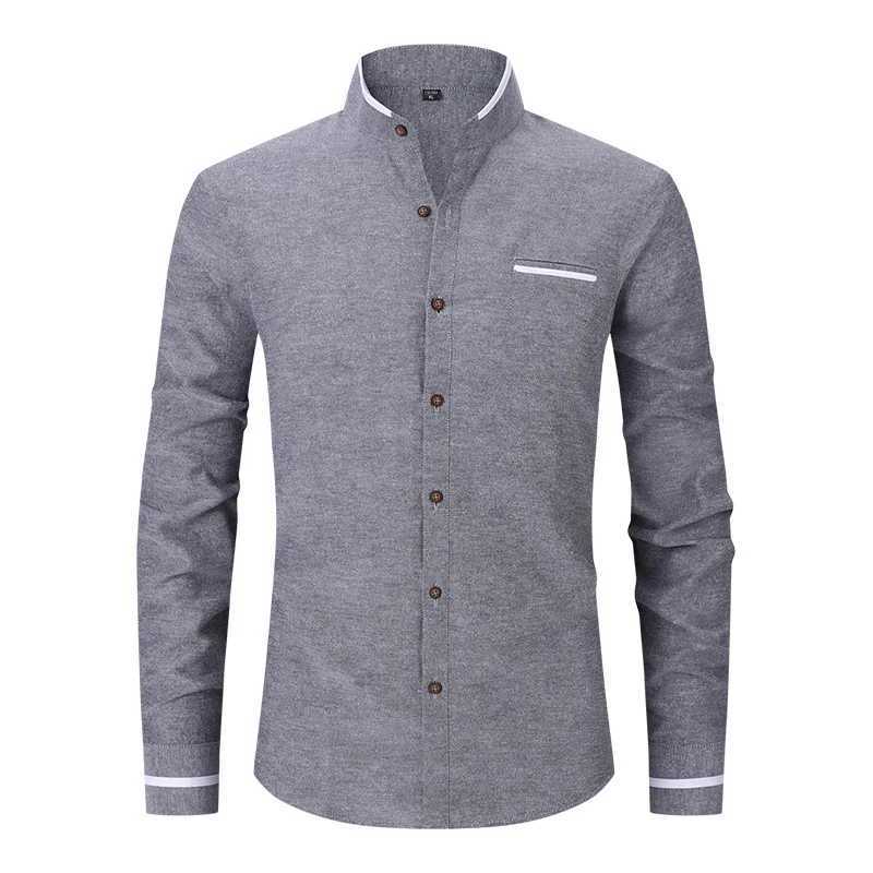 Men Shirt Long Sleeve Stand Oxford Business Dress Casual Shirts Slim Fit Brand Weeding Shirt White Blue Man Shirt 5XLXJ24113
