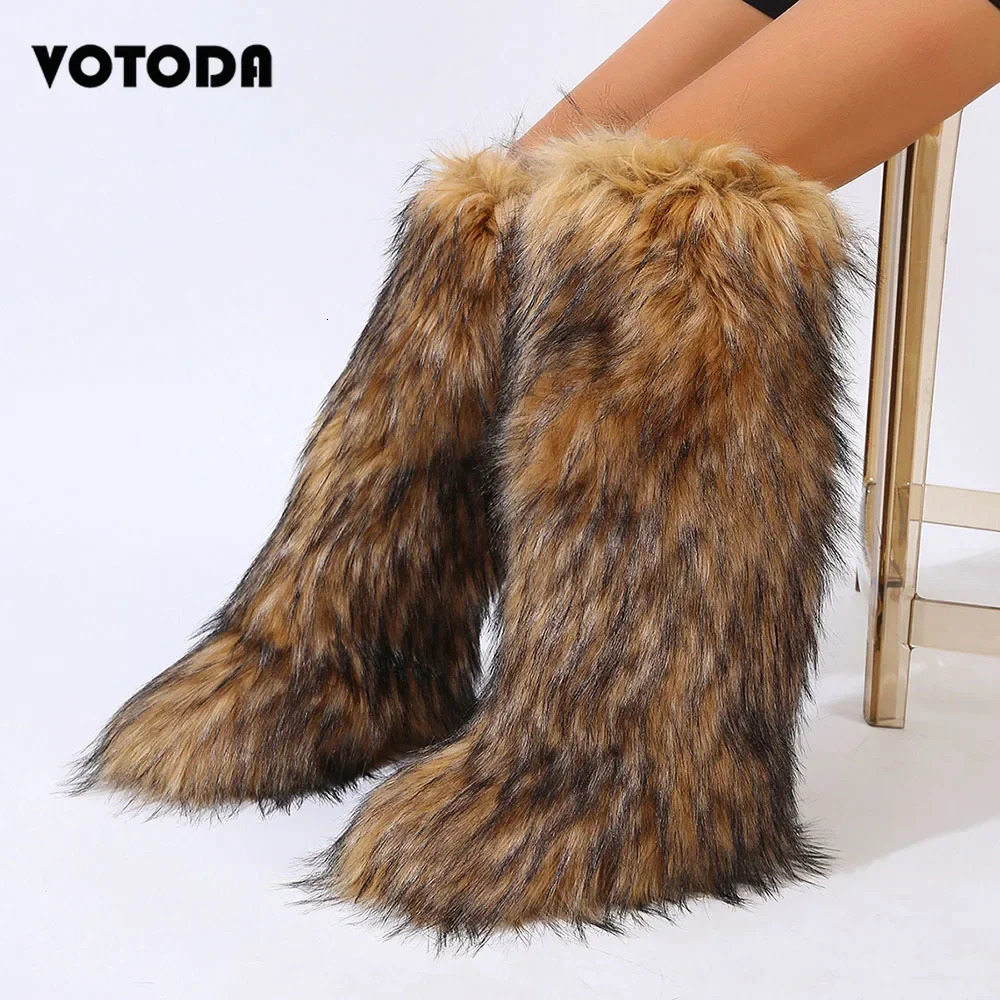 Winter womens snow boots artificial fur boots warm plush platform knee pads high boots outdoor fur cute over the knee boots for girls Y2K 241113